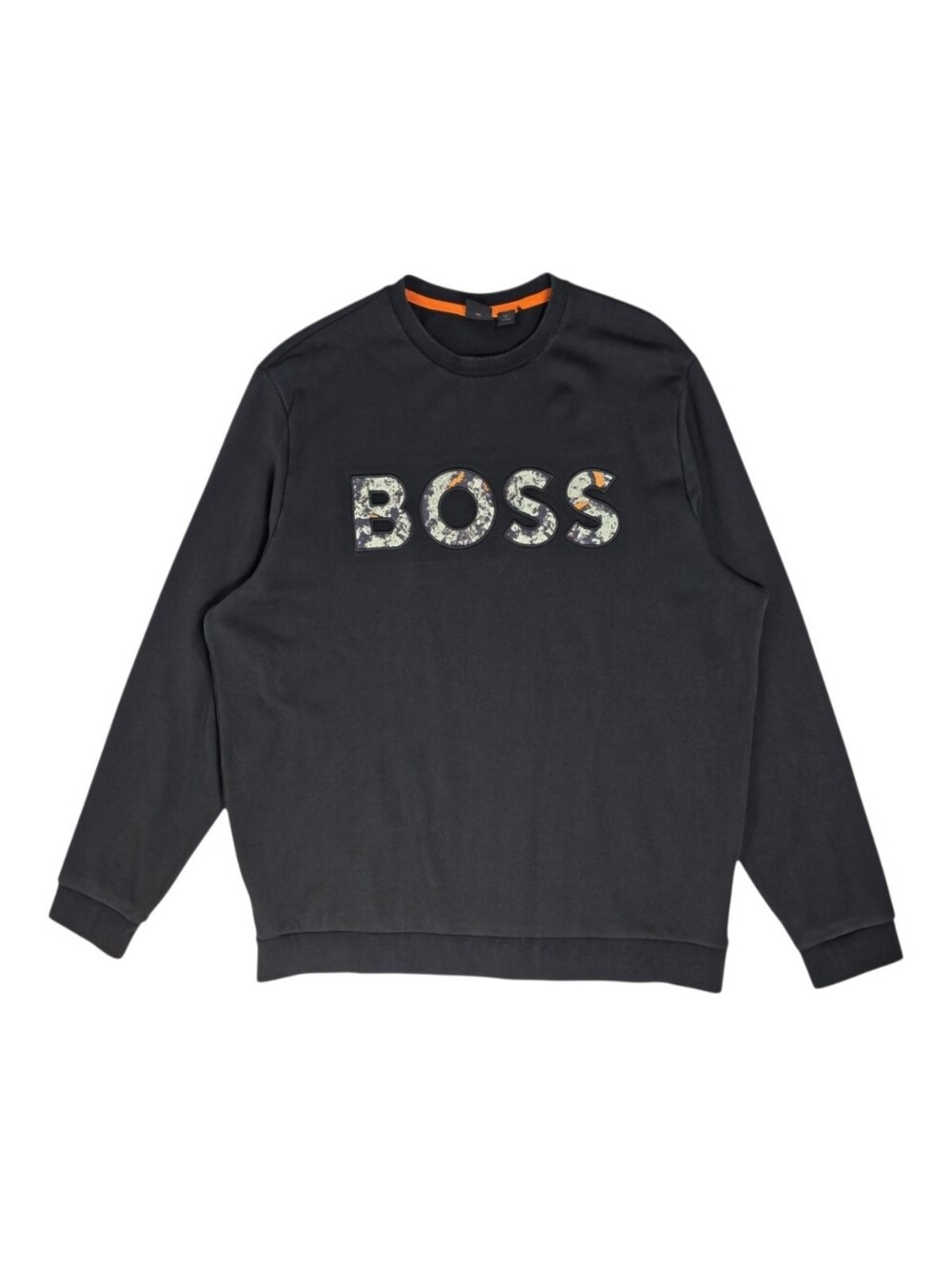 BOSS Hugo Boss Men's Sweatshirt 3XL Black Cotton Terry Embroidered Logo Crewneck